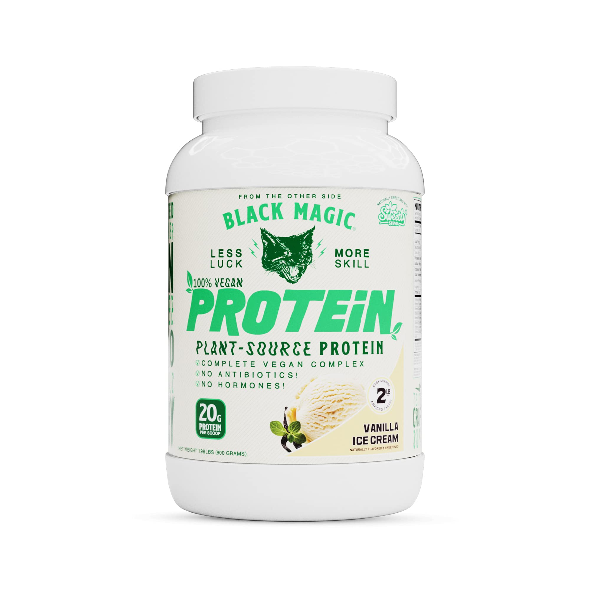 Black Magic Plant-Source 100% Vegan Protein - Keto Low Sugar Dairy Free Protein - Pre/Post Workout - Vanilla Ice Cream - 20g Protein - 2 LB