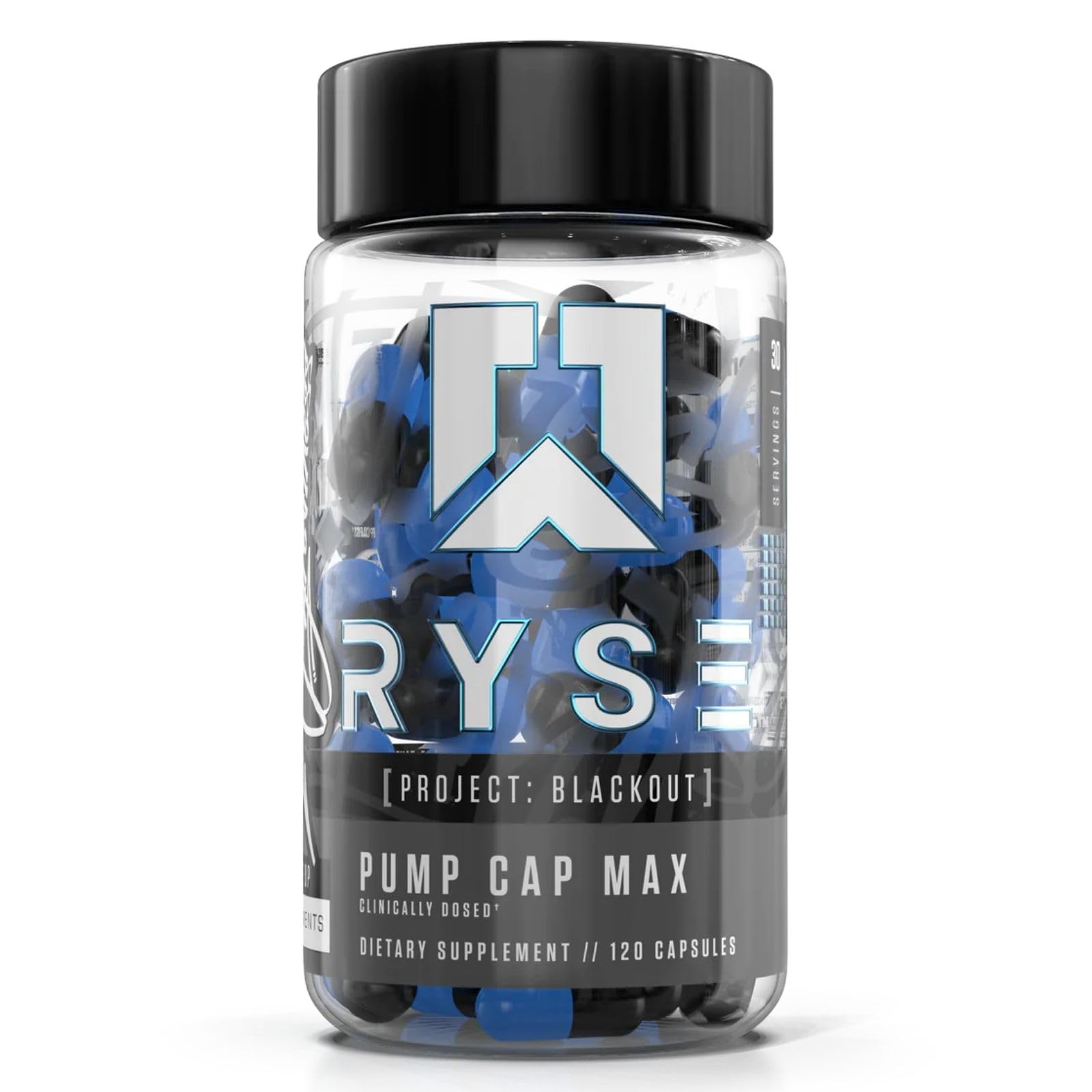RYSE Project: Blackout Pump Cap Max | Stimulant Free Pump Formula | Betaine Nitrates & Citrulline Peptides for Max Muscular Blood Flow | 120 Capsules